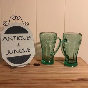 Libbey Green Verde Vintage set of two Coca Cola Glasses Handle Mug